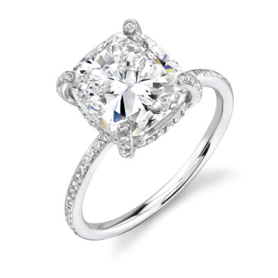2.56ct Cushion Micro Pave GIA Unique Diamond Engagement Ring G/VS1 18K Gold