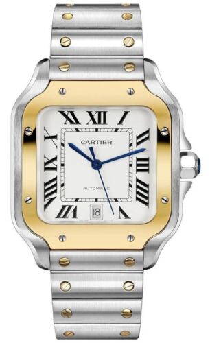 Cartier New Santos De Cartier Automatic Mens Gold Bezel Swiss Watch W2SA0009