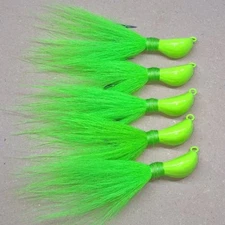 5 ALL CHARTEUSE Banana Bucktail Jigs Striper Fluke Flounder WEIGHT CHOICE T&A