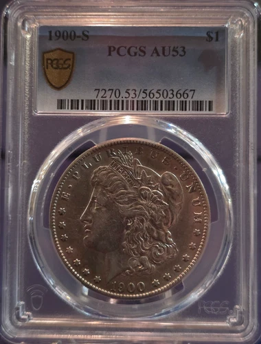 1900-S  -  MORGAN  SILVER  DOLLAR  -  PCGS  AU 53  GOLD  SHIELD
