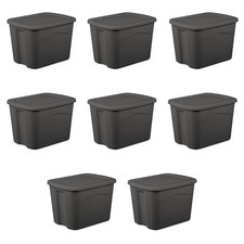 Sterilite 18 Gallon Plastic Storage Bin with Snap-on Lid 8 Pack - Gray