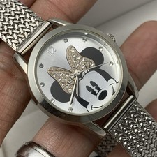 Disney Minnie Mouse Rhinestone Bow Quartz Watch Stainless Adjustable Mesh Mn8008