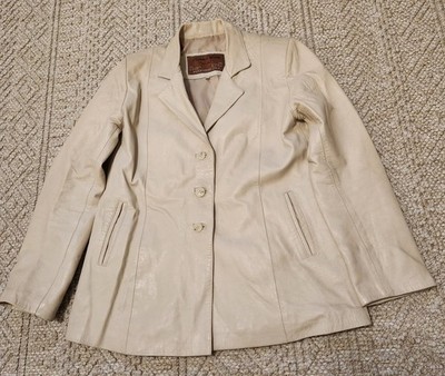 Florence Moon Pelletier Firenze Leather Italian Cream Jacket Womens Size Small