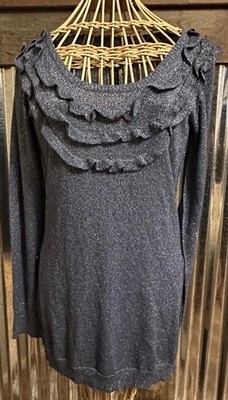 Anthropologie Andersen And Lauth Reykjavik XS Sweater Ruffle Neck Blue Metallic