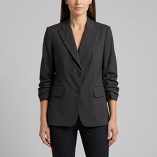 MICHAEL Michael Kors Charcoal Pinstripe Ruched 3/4 Sleeve Tailored Blazer Sz 8