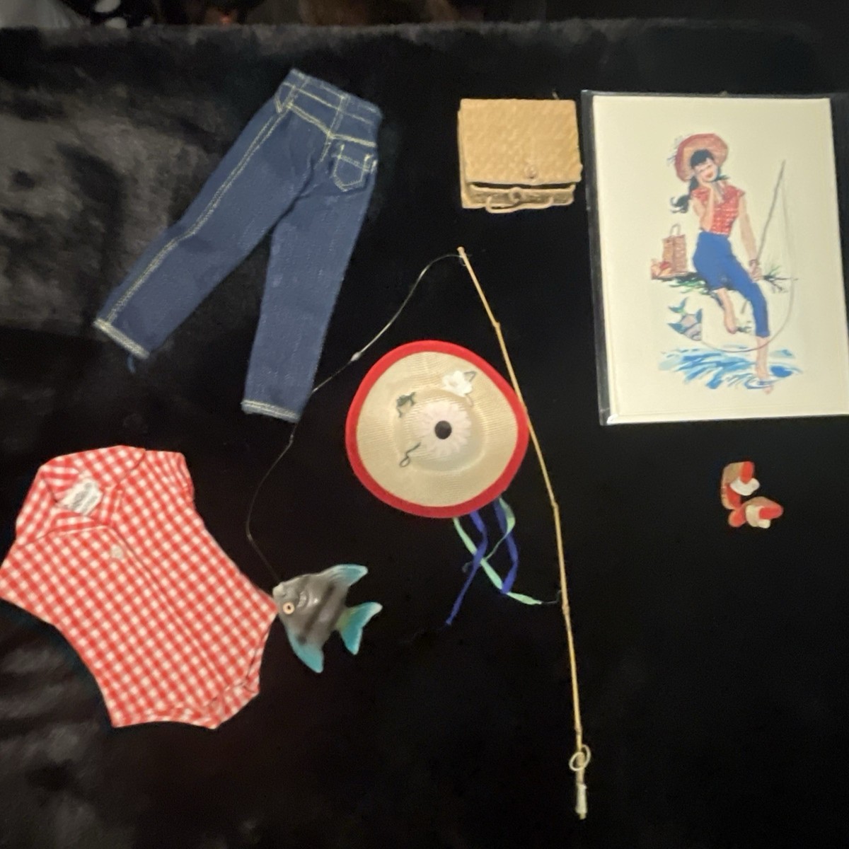 Vintage 1960s Barbie Picnic Set #967 Complete Outfit with Fishing