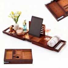 Premium Foldable Bamboo Bathtub Tray Caddy, Expandable Bath Caddy Tray with Hold