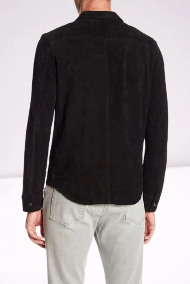 New Men's Black Suede Leather Shirt 100% Pure Lambskin Causal Slim Fit Shirt - Image 2 of 4