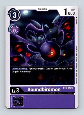 Soundbirdmon BT4-078 Uncommon Purple Rookie (Lv3) Digimon Card CCG