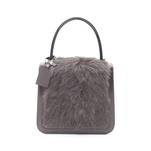 Celine Leather Handbag Fur Dark Brown Used Authentic