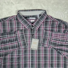 Van Heusen Plaid Button Down Shirt Men's 2XL Stain Shield Purple Gray White NWT