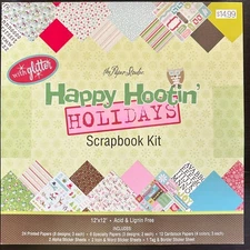 The Paper Studio Happy Hootin' Holidays Scrapbook Kit 12"x12" With Glitter