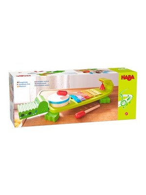 Haba Spielzeug-Musikinstrument Klang-Kroko Xylophon Metallophon 4-in-1 Lernen