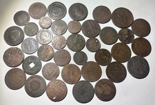 World Cull Copper Coin Lot 1700's 1800's, 38 Coins with Old British, Ottoman