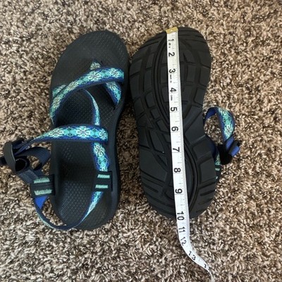Chaco Women s Strappy Sandals Blue/Black Geometric Hook & Loop US 8.5