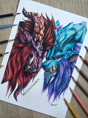 Monster Hunter Zeichnung | Teostra und Lunastra