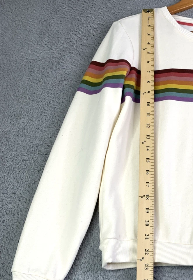 Marine Layer Sweatshirt Womens Size XSmall Anytime Rainbow Cream Chest Stripe - Image 2 of 4