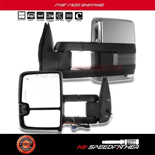 For 03 04 05 06 07 GMC Sierra Chevy Silverado Power Heated Signal Chrome Mirrors