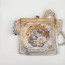Vintage Asian Silk Embroidered Phoenix Clutch Evening Bag