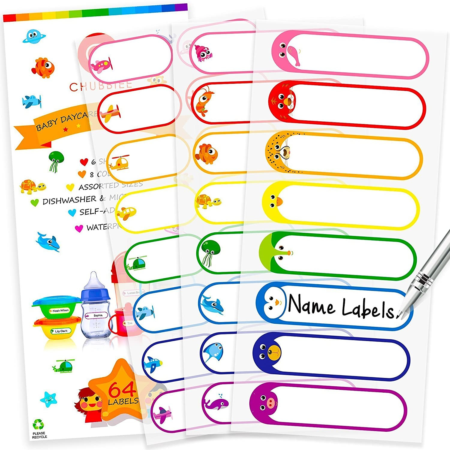 Baby Bottle & Daycare Name Labels, Self-Laminating Waterproo
