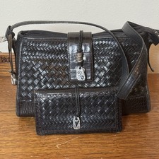 Vintage Brighton Black Woven Leather Purse Crossbody  Matching Wallet