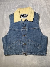 Vintage Guess Denim Sherpa Lined Vest Women  s Size Large 80s Retro Outdoor Exc.