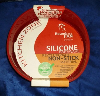 New: KITCHEN ZONE SILICONE ROUND CAKE PAN Non-Stick, Micro Oven & Freezer Safe