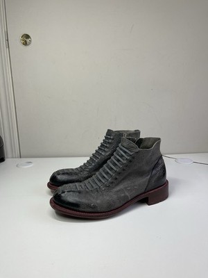 John Fluevog Babette Leather Boots Faux Lace Side Zip Women s Size 10 Moto Biker