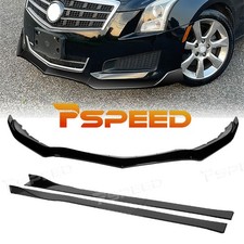 For Cadillac Ats 2013-2014 Glossy Black Front Bumper Spoiler Lip & Side Skirt