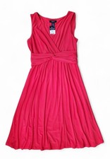 Chaps Coral Fit  Flare Sleeveless Midi Dress Size M V Neck Twisted Waist Flowy