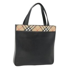 BURBERRY Hand Bag Leather Black Silver Auth 121079