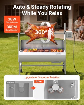 Rotisserie Grill, 38W BBQ Outdoor Pig & Lamb Spit Roaster, Charcoal Spit Roaste