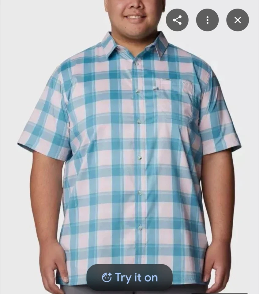 Columbia Men's Super Slack Tide Camp Checkered Short Sleeve Shirt Sz 4X - Image 1 of 4