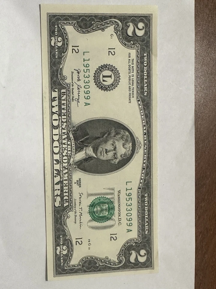 2 Dollar Bill - Series 2017a With Significant Year Serial Number - 19533099  - Image 2 of 3