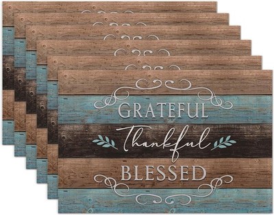 Thankful Grateful Blessed Placemats Set of 6 Place Mats for Kitchen Table 