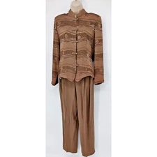 Amanda T Woman Brown 2 piece Set Size M Top and Pants Shoulder Pad Elastic waist