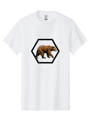 Brown-Bear-Hexagon Mens Graphic Tee, 100% Cotton, Casual Summer Wear