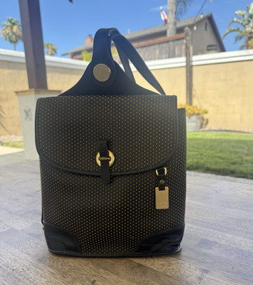 Dooney & Bourke Women s Medium Backpack Black/Gold Polka Dot Turn Lock Hang Tag