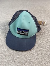 Patagonia Hat Cap Snap Back One Size Youth Bend Blue Teal Trucker Mesh P-6 Logo