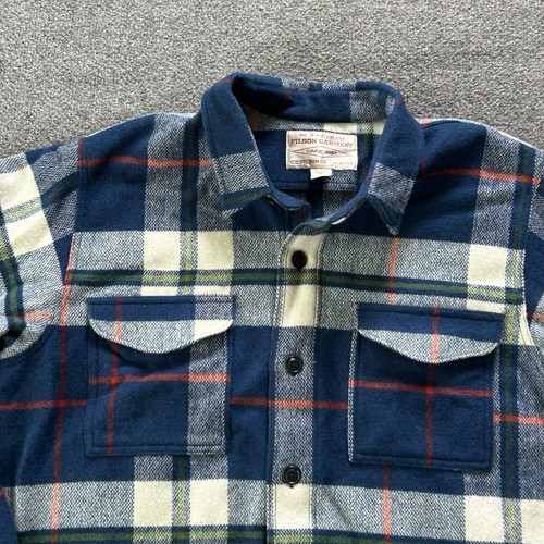 Filson Shirt Mena Extra Large Wool Jac Heavy Flannel Shacket Cobalt Plaid VTG - Picture 13 of 14