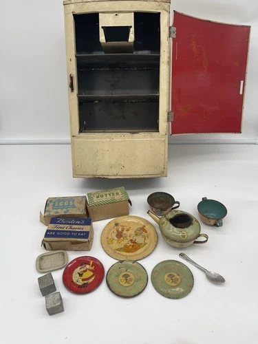 Vintage Wolverine Tin Toy Polar Refrigerator With Toys 1950s Play Kitchen