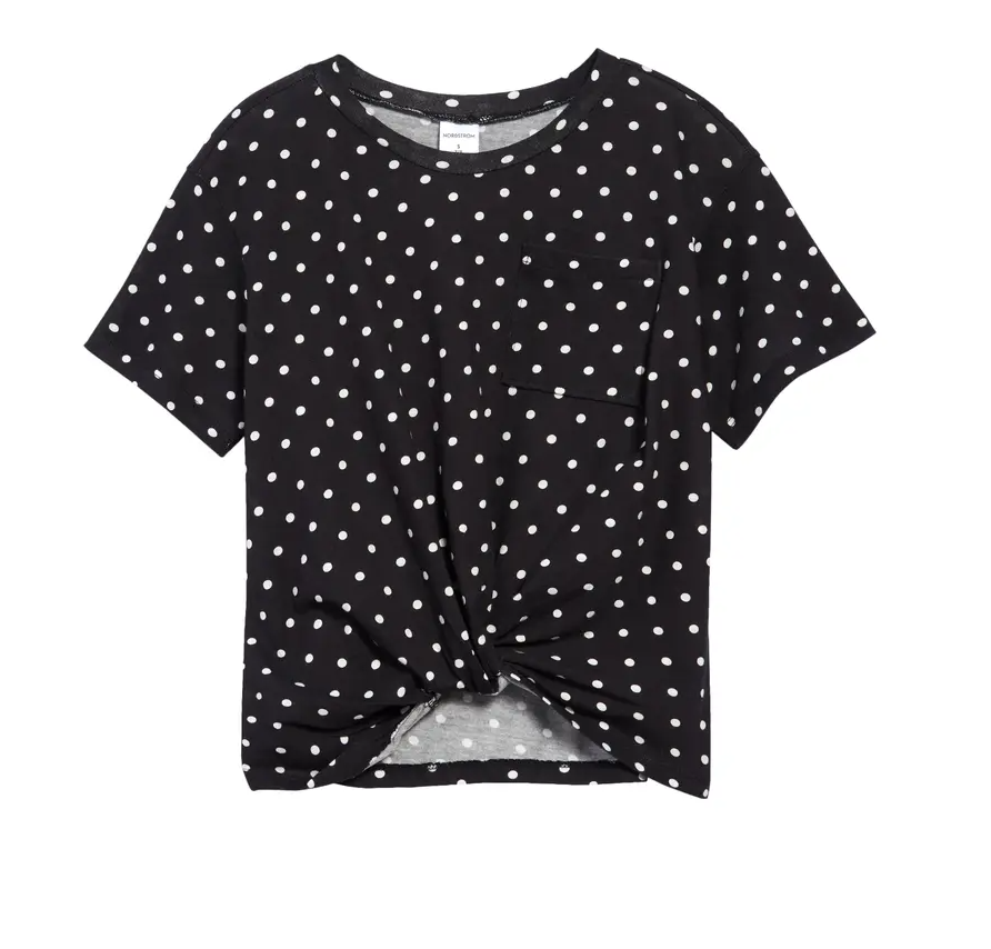NORDSTROM Girls Black White Polka Dot Twist Knot Front T NORDSTROM Girls Black White Polka Dot Twist Knot Front T