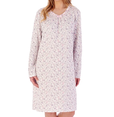 Nightdress Womens Slenderella Long Sleeve Floral Jersey Cotton Nightgown Nighty - Picture 26 of 37