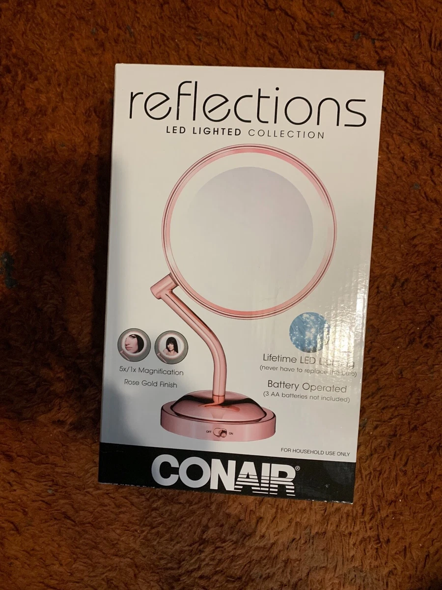REFLECTIONS LED LIGHTED COLLECTION BATTERY OPERATED CONAIR MIRROR 5X 1X MAGNIFIC