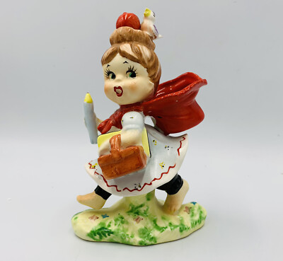 Adorable Vtg Kitsch Little Red Riding Hood School Girl Figurine Kitsch Storybook