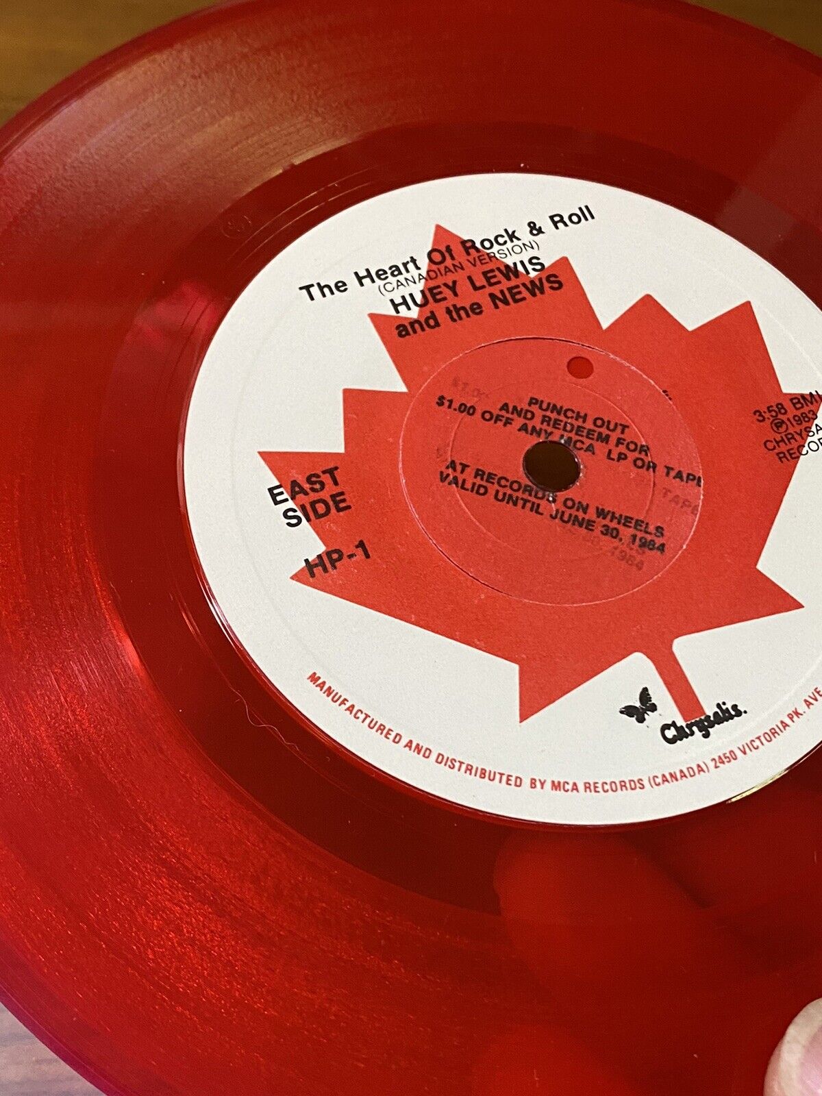 Huey Lewis And The News Red Canadian Edition Exclusive To Records On Wheels Rare