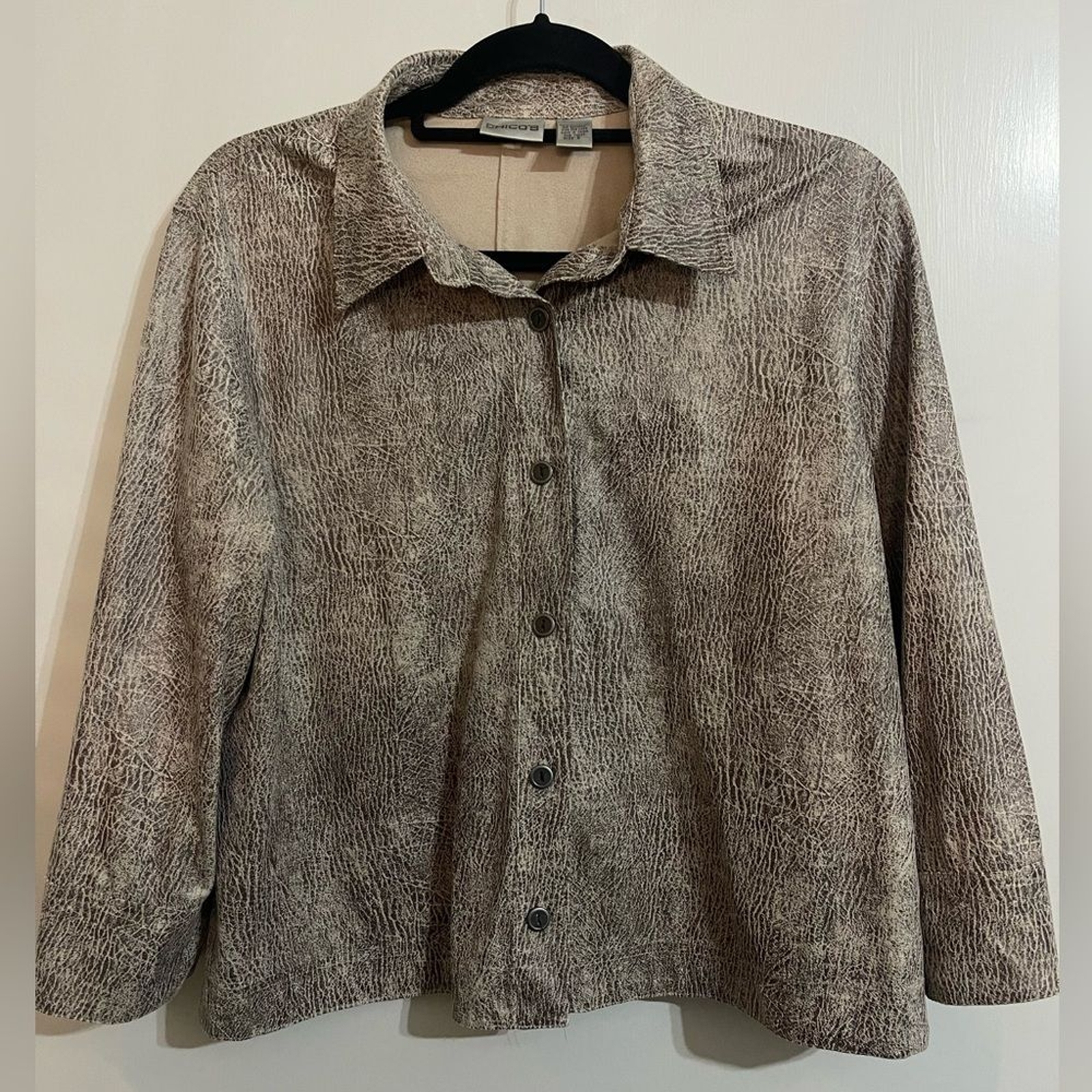 Chico’s Size 2 Button Down Brown and Tan Women’s Dress Shirt