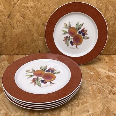 5 Speiseteller Royal Worcester Evesham Gold Vale rote Rostakzente 26 cm