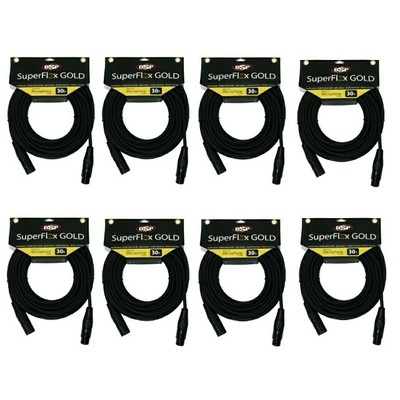 (8) SuperFlex Gold 30' ft Premium XLR Microphone Mic Cable - Gold Contacts