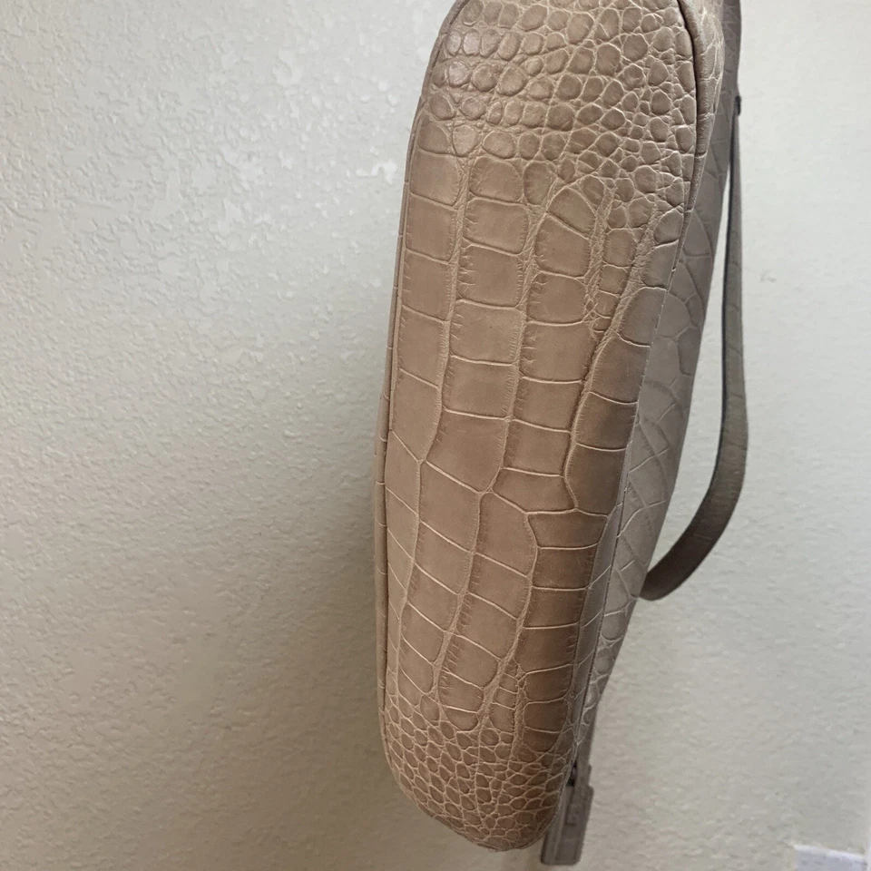 Max Mara Large Beige Croc Embossed Leather Tote Hobo Bag COTTAGECORE NUDE SKIN - Image 2 of 4